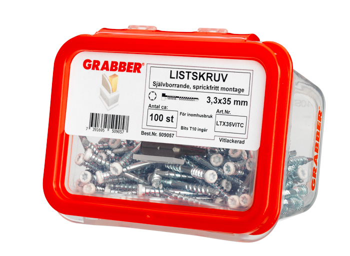 Listskruv vit 3,3x35mm 100p Grabber