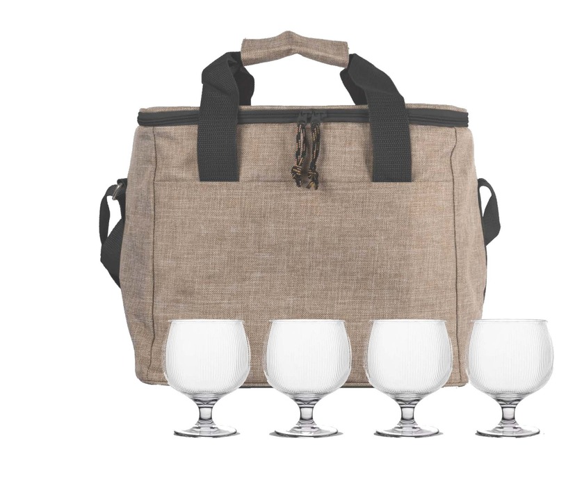 Kylväska beige + 4 glas Billi